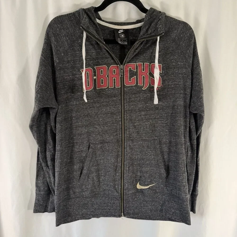 Diamondbacks Nike Hoodie Womens Large Heathered Grey Full Zip Drawstring Pockets